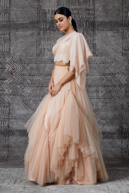 Buy_Shantnu Nikhil_Peach Embellished Blouse And Lehenga Set_Online_at_Aza_Fashions