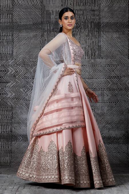 Shantnu Nikhil_Peach Silk Embroidered Lehenga Set_Online_at_Aza_Fashions