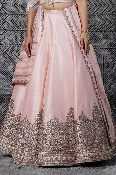 Shantnu Nikhil_Peach Silk Embroidered Lehenga Set_at_Aza_Fashions