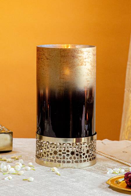 Buy_Logam_Gold Aluminium And Glass Leila Candle Holder_Online_at_Aza_Fashions