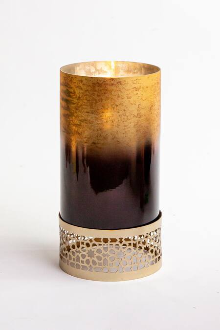 Shop_Logam_Gold Aluminium And Glass Leila Candle Holder_Online_at_Aza_Fashions