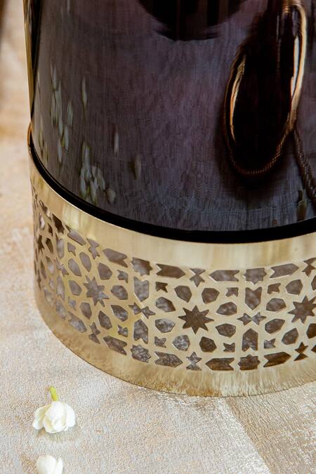 Logam_Gold Aluminium And Glass Leila Candle Holder_at_Aza_Fashions