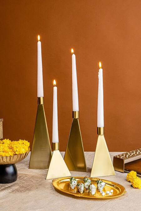Buy_Logam_Gold Stainless Steel Oro Candle Holder Set Of 4_Online_at_Aza_Fashions