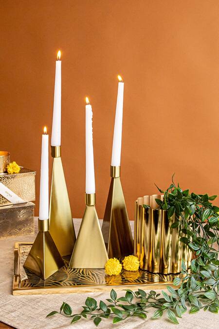 Shop_Logam_Gold Stainless Steel Oro Candle Holder Set Of 4_Online_at_Aza_Fashions