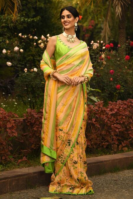 Neha Chopra Tandon_Multi Color Printed Saree With Blouse_Online_at_Aza_Fashions