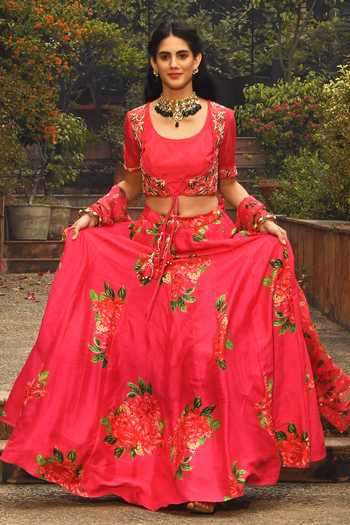 Neha Chopra Tandon_Pink Floral Print Lehenga Set_Online_at_Aza_Fashions