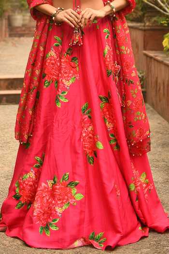 Neha Chopra Tandon Pink Floral Print Lehenga Set at Aza Fashions Neha Chopra Tandon_Pink Floral Print Lehenga Set_at_Aza_Fashions
