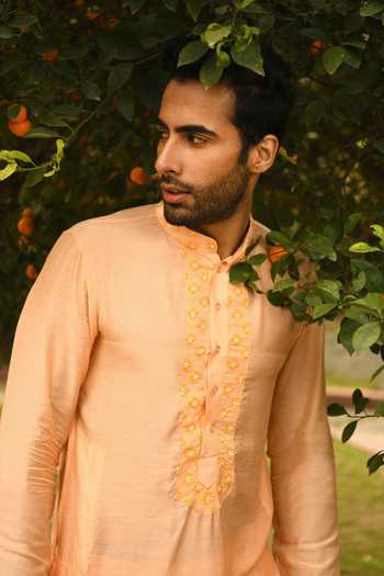 Fine Silk Embroidered Kurta Pant Set 