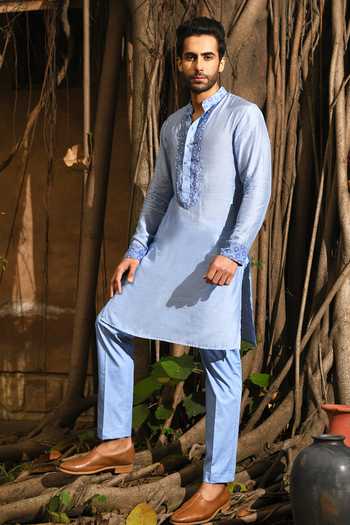 Fine Silk Embroidered Kurta Pant Set 