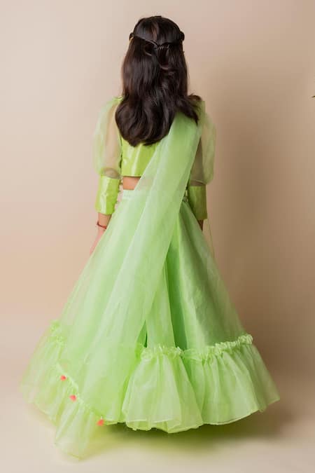 Shop Lil Angels Green Organza, Silk Sequins, Embroidery Embellished Lehenga Set at Aza Fashions Shop_Lil Angels_Green Organza, Silk Sequins, Embroidery Embellished Lehenga Set _at_Aza_Fashions