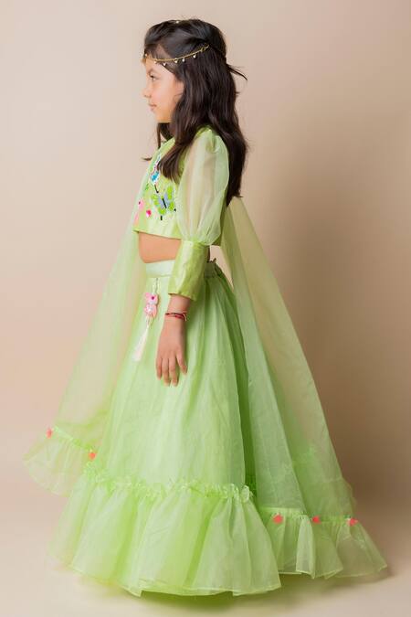Buy Lil Angels Green Organza, Silk Sequins, Embroidery Embellished Lehenga Set Online at Aza Fashions Buy_Lil Angels_Green Organza, Silk Sequins, Embroidery Embellished Lehenga Set _Online_at_Aza_Fashions