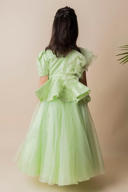 Shop Lil Angels Green Organza Sequins Embellished Lehenga Set at Aza Fashions Shop_Lil Angels_Green Organza Sequins Embellished Lehenga Set _at_Aza_Fashions