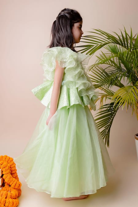 Lil Angels Green Organza Sequins Embellished Lehenga Set Online at Aza Fashions Lil Angels_Green Organza Sequins Embellished Lehenga Set _Online_at_Aza_Fashions