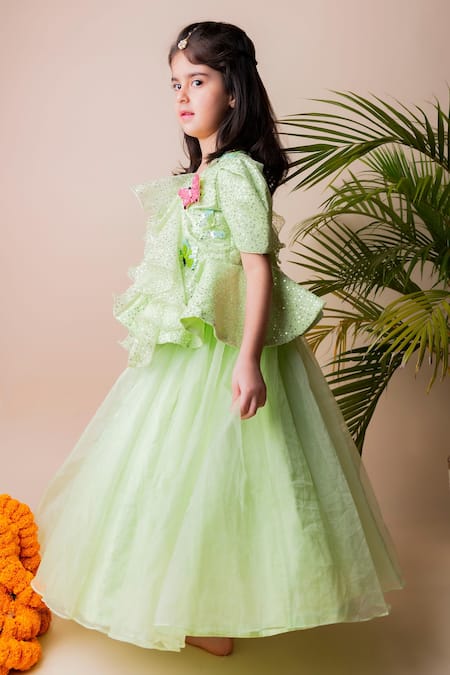 Buy Lil Angels Green Organza Sequins Embellished Lehenga Set Online at Aza Fashions Buy_Lil Angels_Green Organza Sequins Embellished Lehenga Set _Online_at_Aza_Fashions