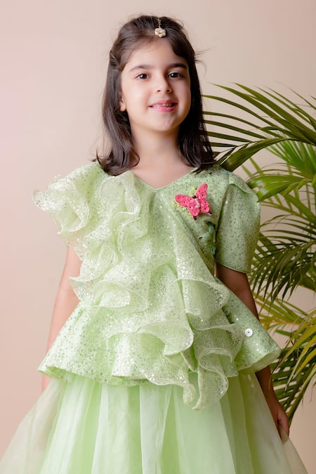 Lil Angels Green Organza Sequins Embellished Lehenga Set at Aza Fashions Lil Angels_Green Organza Sequins Embellished Lehenga Set _at_Aza_Fashions