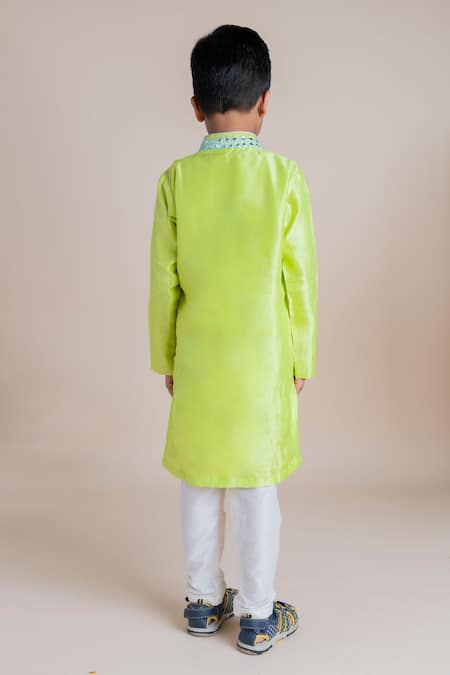 Shop_Lil Angels_Green Tussar, Cotton, Silk Mirrors Kurta Set _at_Aza_Fashions