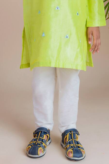 Shop_Lil Angels_Green Tussar, Cotton, Silk Mirrors Kurta Set _Online_at_Aza_Fashions