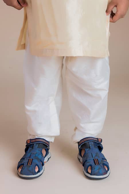 Shop_Lil Angels_Beige Tussar, Cotton, Silk Embroidery Kurta Set _Online_at_Aza_Fashions