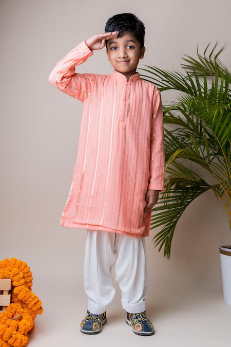Lil Angels Pink Viscose, Cotton Embroidery, Sequins Embellished Kurta Set 