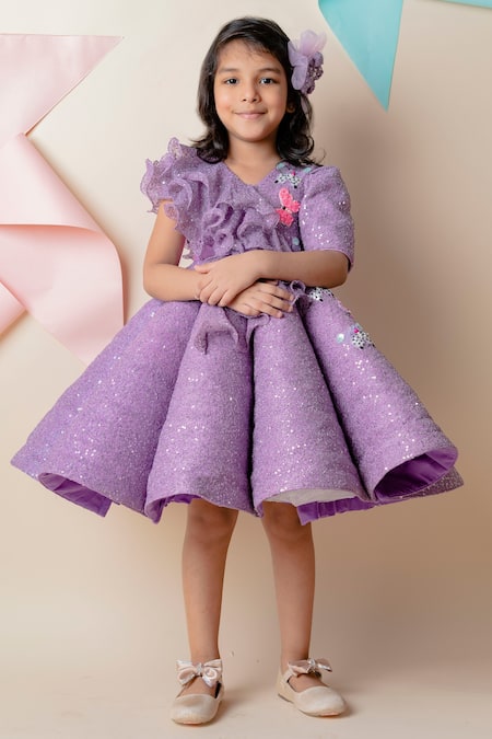 Buy_Lil Angels_Purple Cotton Ruffles Embellished Dress _Online_at_Aza_Fashions