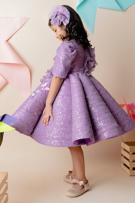 Shop_Lil Angels_Purple Cotton Ruffles Embellished Dress _Online_at_Aza_Fashions