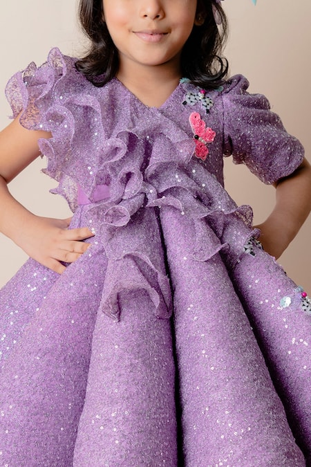 Lil Angels Purple Cotton Ruffles Embellished Dress at Aza Fashions Lil Angels_Purple Cotton Ruffles Embellished Dress _at_Aza_Fashions