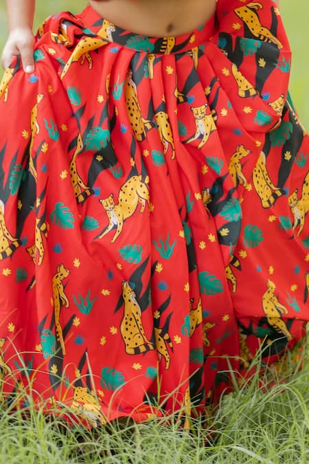 Lil Angels Orange Crepe, Cotton Ruffles Printed Lehenga Set at Aza Fashions Lil Angels_Orange Crepe, Cotton Ruffles Printed Lehenga Set _at_Aza_Fashions