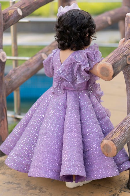 Shop_Lil Angels_Purple Cotton Ruffles, Sequins Embellished Dress _at_Aza_Fashions