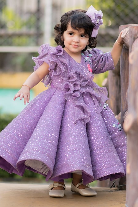 Lil Angels Purple Cotton Ruffles, Sequins Embellished Dress Online at Aza Fashions Lil Angels_Purple Cotton Ruffles, Sequins Embellished Dress _Online_at_Aza_Fashions