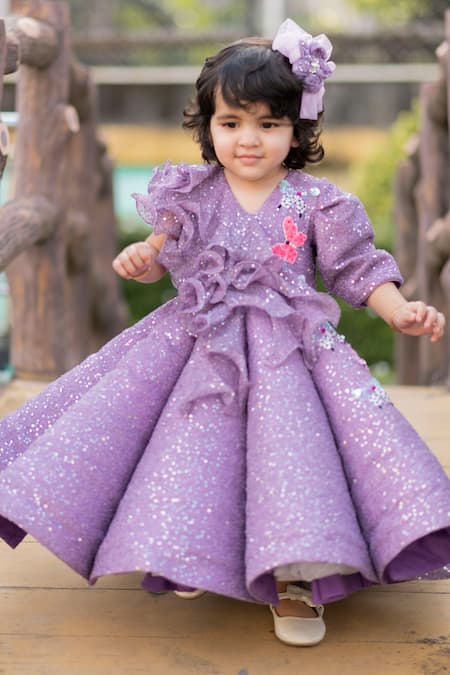 Buy_Lil Angels_Purple Cotton Ruffles, Sequins Embellished Dress _Online_at_Aza_Fashions