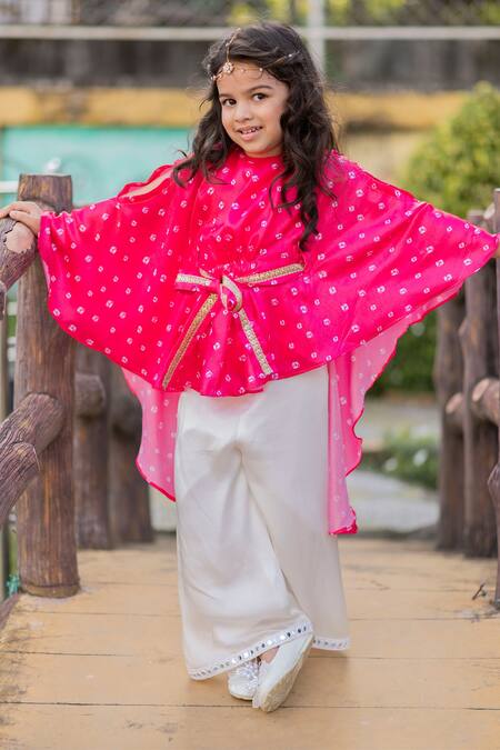Buy_Lil Angels_Pink Crepe, Satin Sequins, Mirrors Printed Top And Pant Set _Online_at_Aza_Fashions