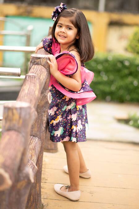 Lil Angels_Blue Silk Dress_Online_at_Aza_Fashions