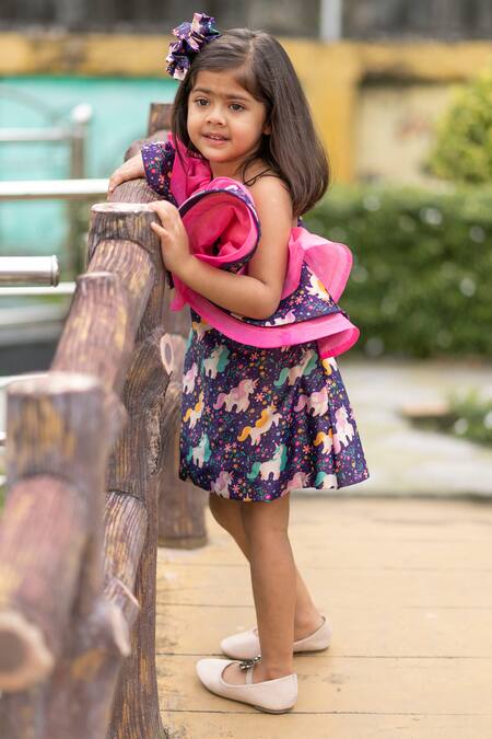 Buy_Lil Angels_Blue Silk Dress_Online_at_Aza_Fashions