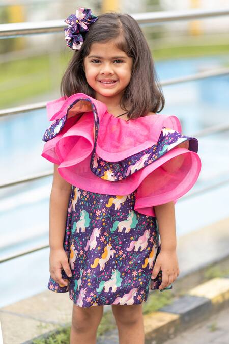 Shop_Lil Angels_Blue Silk Dress_Online_at_Aza_Fashions