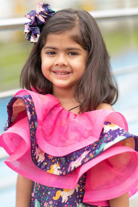 Lil Angels_Blue Silk Dress_at_Aza_Fashions