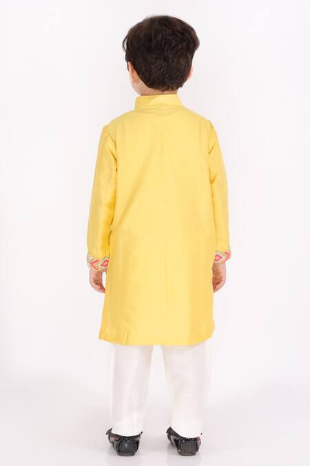 Shop Lil Angels Yellow Cotton, Silk Embroidery Kurta Set at Aza Fashions Shop_Lil Angels_Yellow Cotton, Silk Embroidery Kurta Set _at_Aza_Fashions