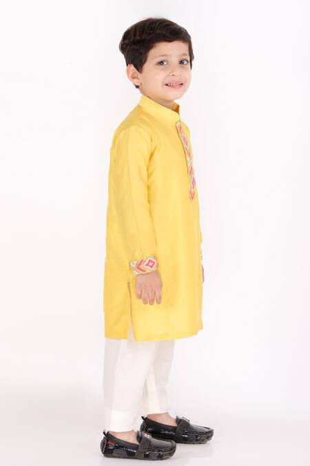 Lil Angels Yellow Cotton, Silk Embroidery Kurta Set Online at Aza Fashions Lil Angels_Yellow Cotton, Silk Embroidery Kurta Set _Online_at_Aza_Fashions