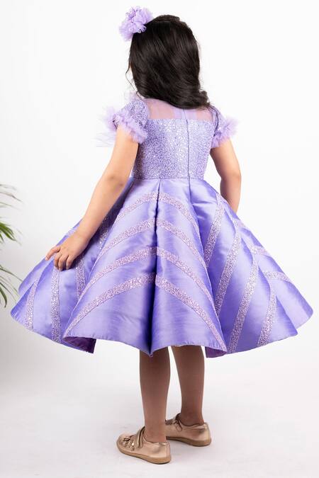 Shop_Lil Angels_Purple Satin Sequins, Ruffles Embellished Dress _at_Aza_Fashions
