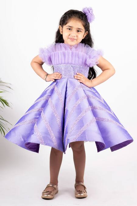 Buy_Lil Angels_Purple Satin Sequins, Ruffles Embellished Dress _Online_at_Aza_Fashions