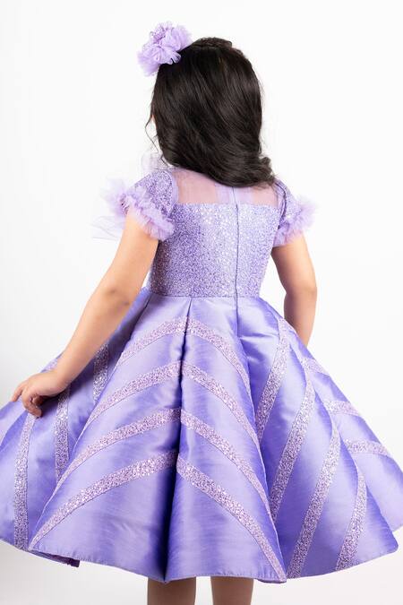 Shop_Lil Angels_Purple Satin Sequins, Ruffles Embellished Dress _Online_at_Aza_Fashions