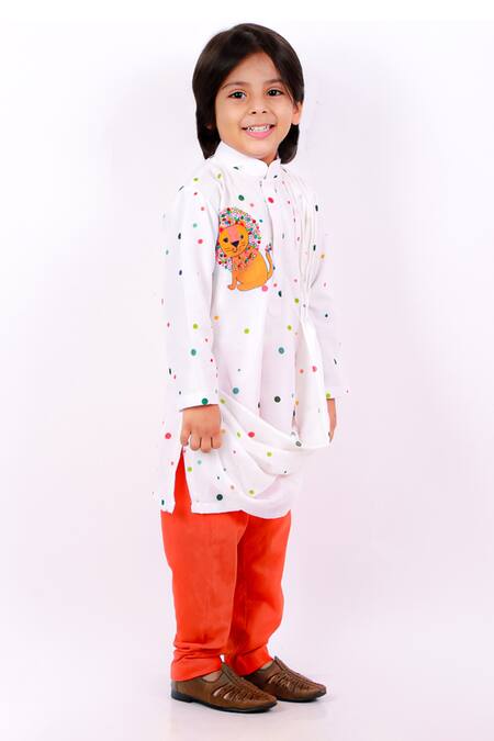 Lil Angels White Muslin, Cotton, Silk Printed Kurta Set Online at Aza Fashions Lil Angels_White Muslin, Cotton, Silk Printed Kurta Set _Online_at_Aza_Fashions