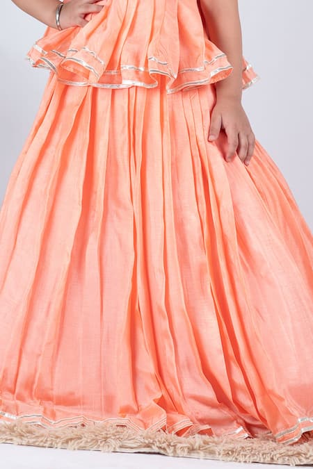 Shop Lil Angels Peach Silk, Canvas Beads, Sequins Embellished Blouse And Lehenga Set Online at Aza Fashions Shop_Lil Angels_Peach Silk, Canvas Beads, Sequins Embellished Blouse And Lehenga Set _Online_at_Aza_Fashions