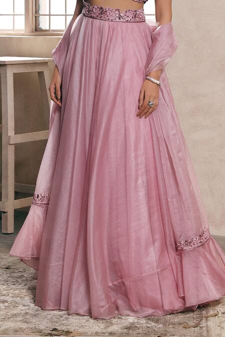 Buy Dheeru Taneja Purple Organza, Crepe, Taffeta Silk V Neck Draped Blouse And Lehenga Set Online at Aza Fashions Buy_Dheeru Taneja_Purple Organza, Crepe, Taffeta Silk V Neck Draped Blouse And Lehenga Set _Online_at_Aza_Fashions