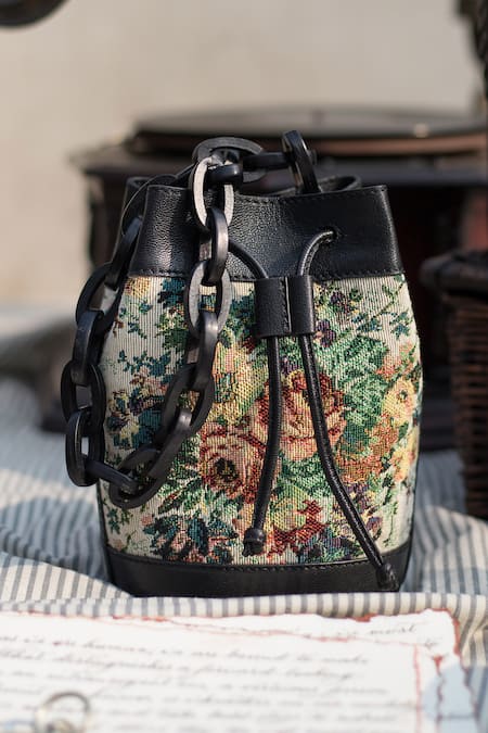Buy The Leather Garden Black Embroidery Floral Bucket Bag Online at Aza Fashions Buy_The Leather Garden_Black Embroidery Floral Bucket Bag _Online_at_Aza_Fashions