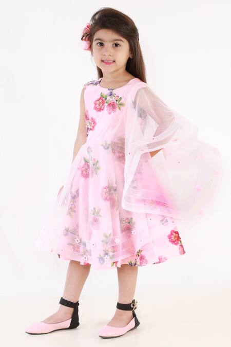 Buy_Lil Angels_Pink Satin, Silk Printed Dress _Online_at_Aza_Fashions