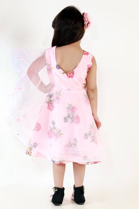 Shop_Lil Angels_Pink Satin, Silk Printed Dress _Online_at_Aza_Fashions