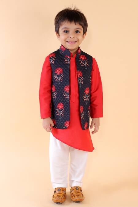 Lil Angels Blue , Cotton Quilted Nehru Jacket And Kurta Set