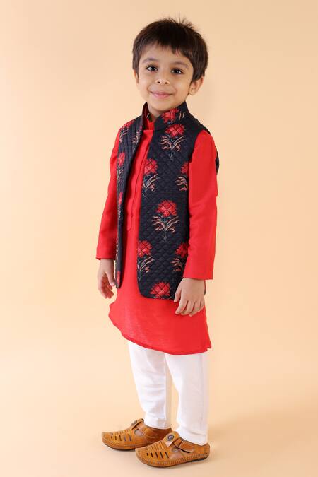 Buy_Lil Angels_Blue , Cotton Quilted Nehru Jacket And Kurta Set_Online_at_Aza_Fashions