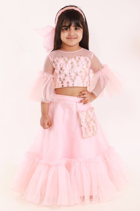Shop_Lil Angels_Pink Organza, Silk, Net Sequins, Embroidery Lehenga Set _Online_at_Aza_Fashions