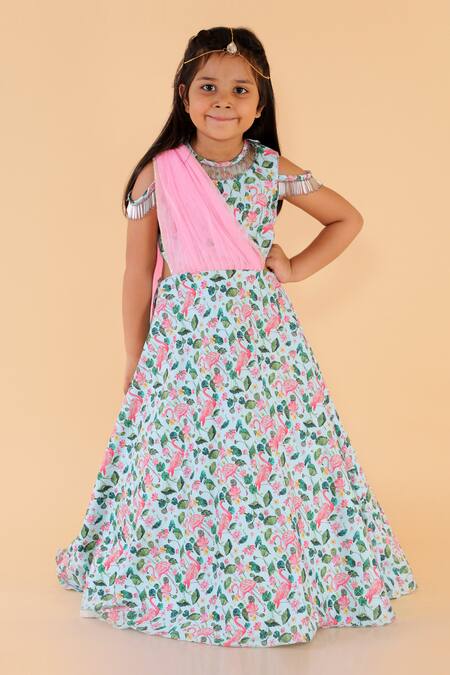Lil Angels_Blue Crepe Tassels Printed Gown _Online_at_Aza_Fashions